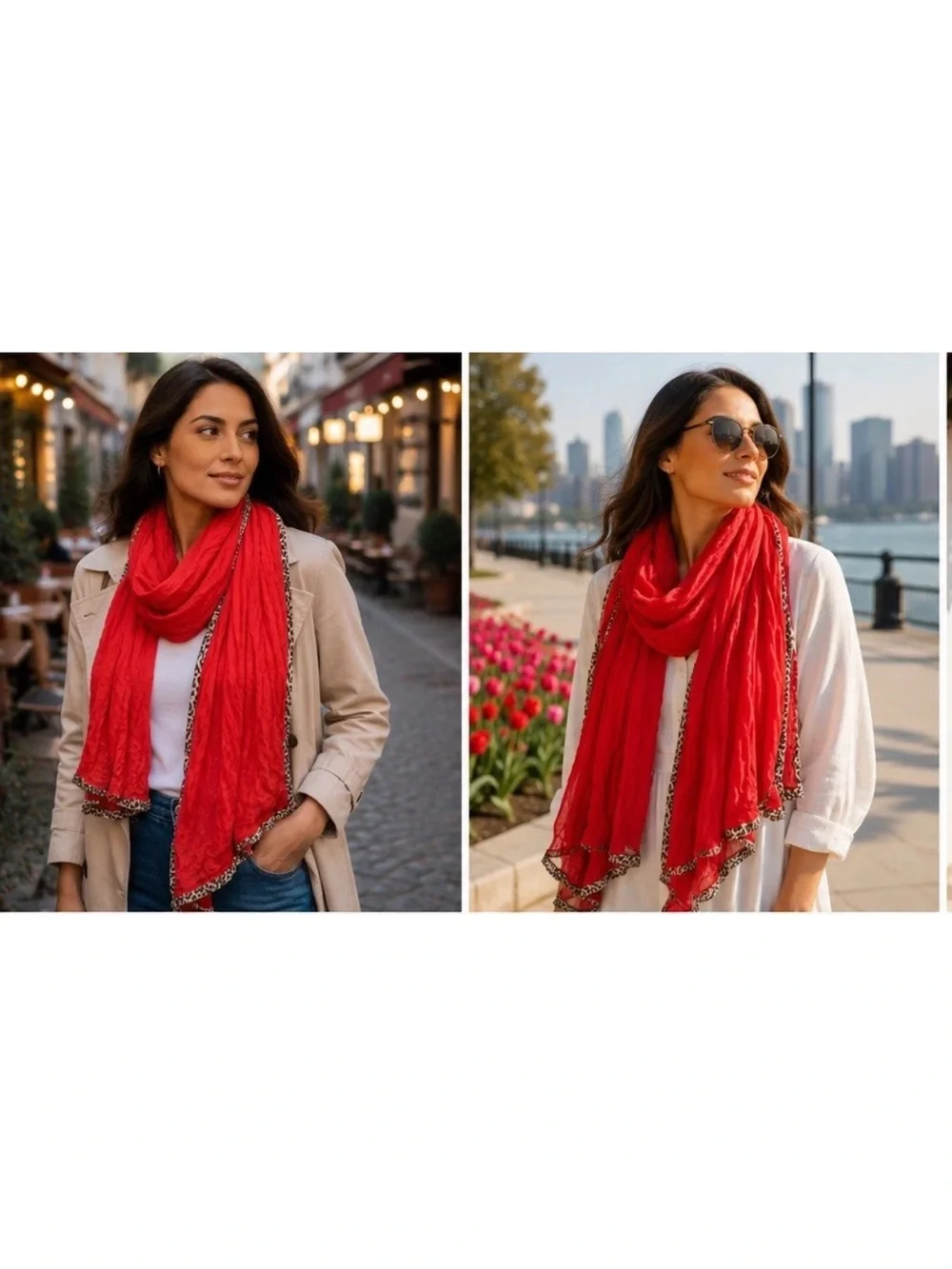 New York & Company Womens Orange Crinkle Scarf Animal Print Edges New 5000-3102